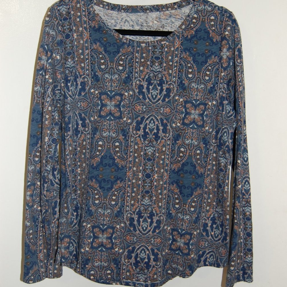 Copper metallic and blue long sleeve tee